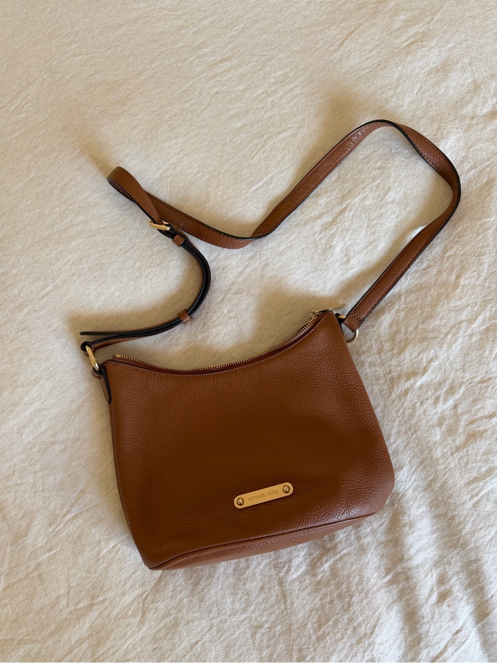 Michael Kors Tan Leather Pebbled Crossbody Bag with Gold Hardware